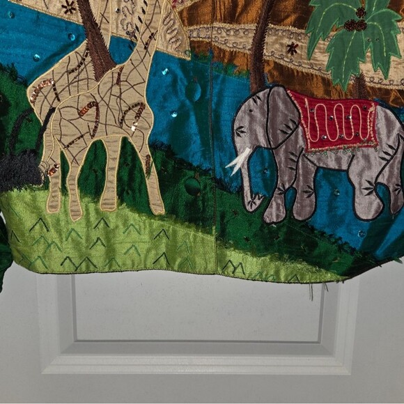 Bleu Bayou Silk Emboridered & Beaded Safari Themed Jacket - Picture 7 of 12